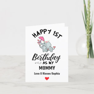Happy 1st Birthday as my Mummy With Baby elephant Holiday Card