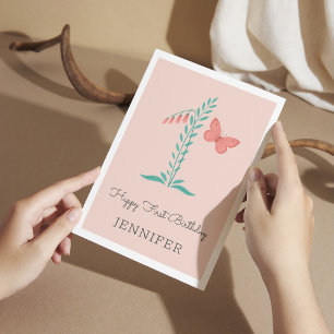 Happy 1st Birthday Baby Girl Butterfly Floral Card