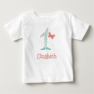 Happy 1st Birthday Baby Girl Butterfly Floral T-Shirt