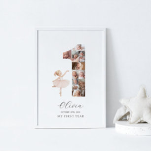 Happy 1st Birthday Ballerina Photo Collage Poster