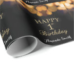 Happy 1st Birthday Black and Gold Glitter Wrapping Paper<br><div class="desc">Happy 1st Birthday Black and Gold Glitter Wrapping Paper with personalized name. For further customization,  please click the "Customize it" button and use our design tool to modify this template.</div>