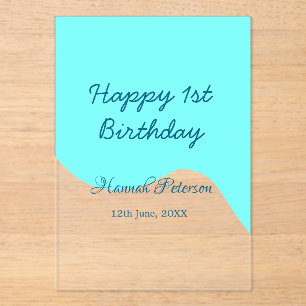 Happy 1st birthday blue wavy retro boho name date acrylic invitations