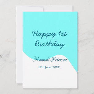 Happy 1st birthday blue wavy retro boho name date invitation
