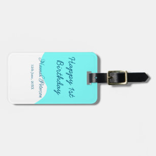 Happy 1st birthday blue wavy retro boho name date luggage tag