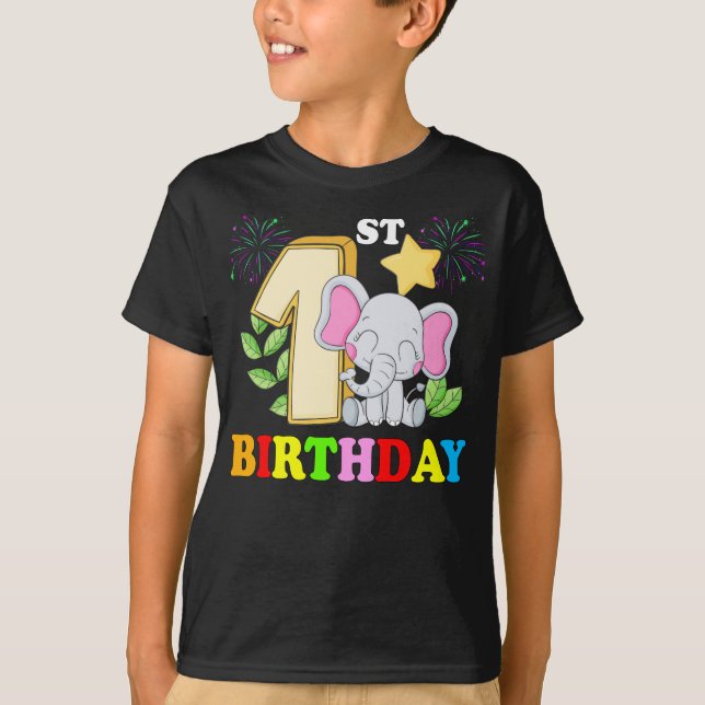 Happy 1st Birthday Boy Baby Elephant Kid - one  T-Shirt (Front)
