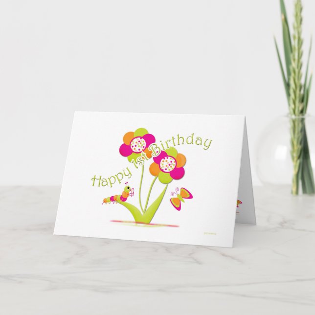 Happy 1st Birthday Caterpiller - Butterfly Card (Front)
