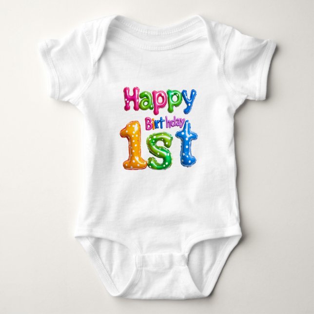 Happy 1st Birthday – Colorful Balloon Design  Baby Bodysuit (Front)