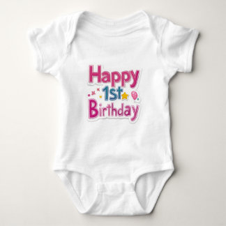 Happy 1st Birthday – Colorful cute Pink Design  Baby Bodysuit