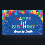 Happy 1st Birthday Colourful Balloons Blue Banner<br><div class="desc">Happy 1st Birthday Colourful Balloons Confetti Blue Banner. For further customisation,  please click the "Customise it" button and use our design tool to modify this template.</div>