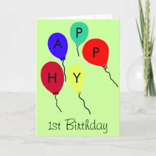 Happy 1st Birthday Colourful Flying Balloons Card