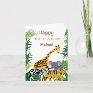 Happy 1st birthday cute baby animals safari jungle note card