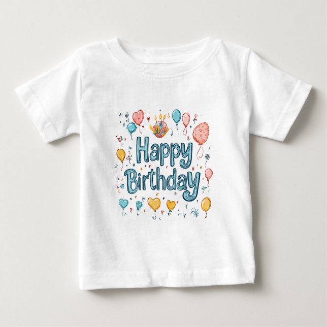 Happy 1st Birthday – Cute balloon Baby T-Shirt (Front)