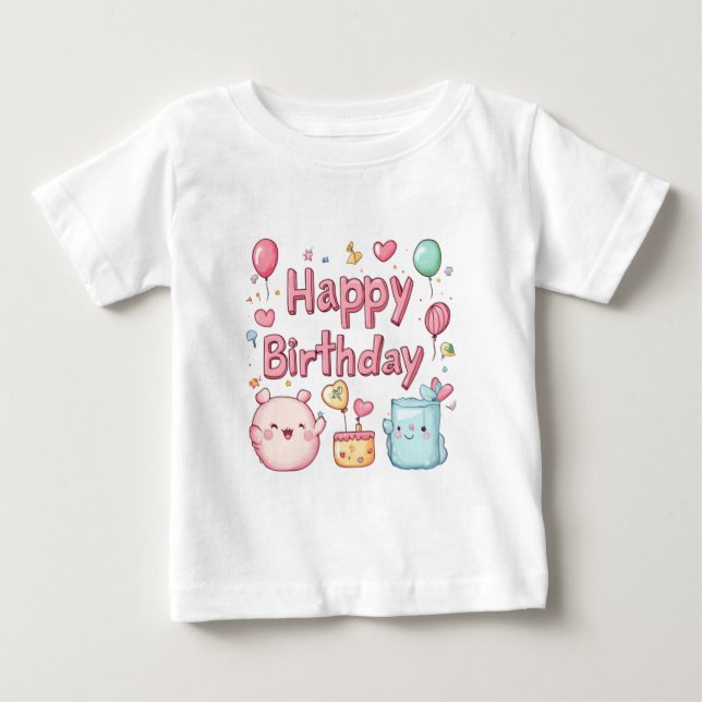 Happy 1st Birthday – Cute Happy Birthday Design Baby T-Shirt (Front)
