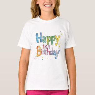 Happy 1st Birthday – Cute Text Art Design for Kids T-Shirt