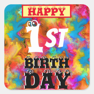 HAPPY 1st BIRTHDAY EDITABLE KIDS BIRTHDAY  Square Sticker