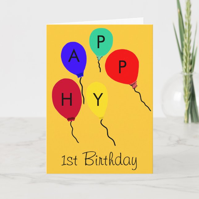 Happy 1st Birthday Flying Balloons Card (Front)