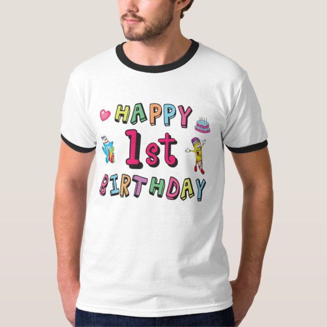 Happy 1st Birthday for 1 year old Kids B-day T-Shirt (Front)