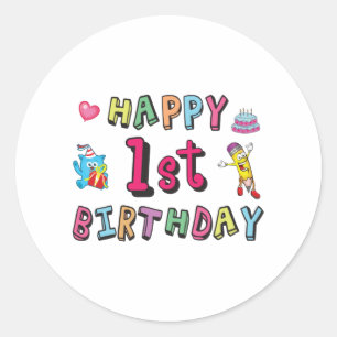 Happy 1st Birthday for 1 year old Kids B-day wish Classic Round Sticker