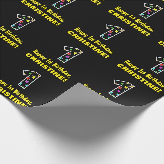 Happy 1st Birthday, Fun Colourful Stars Pattern 1 Wrapping Paper (Corner)
