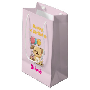 Happy 1st Birthday Gift Wrap, Custom Puppy Small Gift Bag