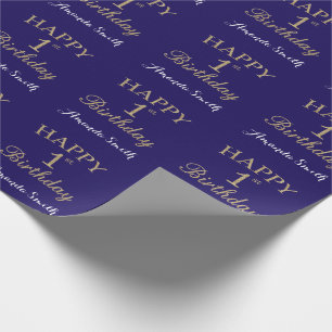 Happy 1st Birthday Gold Glitter and Navy Blue Wrapping Paper
