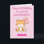 Happy 1st Birthday Granddaughter, Cute Kitten Card<br><div class="desc">Happy 1st Birthday card for granddaughter with a cute kitty, cake and balloons. 1st Birthday card from Grandma and Grandpa - or from one of them only - fully customizable message inside, personalize and change as you wish. Instant download possible. Happy first birthday to a precious granddaughter! Texted and designed...</div>