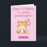 Happy 1st Birthday Granddaughter, Cute Kitten Card<br><div class="desc">Happy 1st Birthday card for granddaughter with a cute kitty, cake and balloons. 1st Birthday card from Grandma and Grandpa - or from one of them only - fully customizable message inside, personalize and change as you wish. Instant download possible. Happy first birthday to a precious granddaughter! Texted and designed...</div>