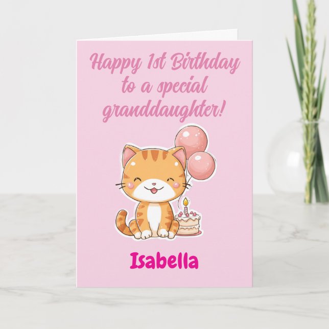 Happy 1st Birthday Granddaughter, Cute Kitten Card (Front)