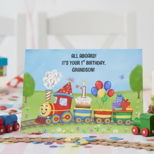 Happy 1st Birthday Grandson Birthday Train Card