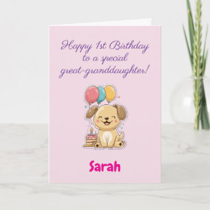 Happy 1st Birthday Great-Granddaughter, Puppy Card