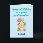 Happy 1st Birthday Great-Grandson, Puppy,  Card<br><div class="desc">Happy 1st Birthday card for great-grandson with happy puppy, cake and balloons. 1st Birthday card from Great-Grandma (and Great-Grandpa). Fully customisable message inside (for example change to "we" if the card comes from Great-Grandma & Great-Grandpa), personalise and change as you wish. Instant download possible. Happy first birthday to a special...</div>