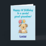 Happy 1st Birthday Great-Grandson, Puppy,  Card<br><div class="desc">Happy 1st Birthday card for great-grandson with happy puppy, cake and balloons. 1st Birthday card from Great-Grandma (and Great-Grandpa). Fully customisable message inside (for example change to "we" if the card comes from Great-Grandma & Great-Grandpa), personalise and change as you wish. Instant download possible. Happy first birthday to a special...</div>