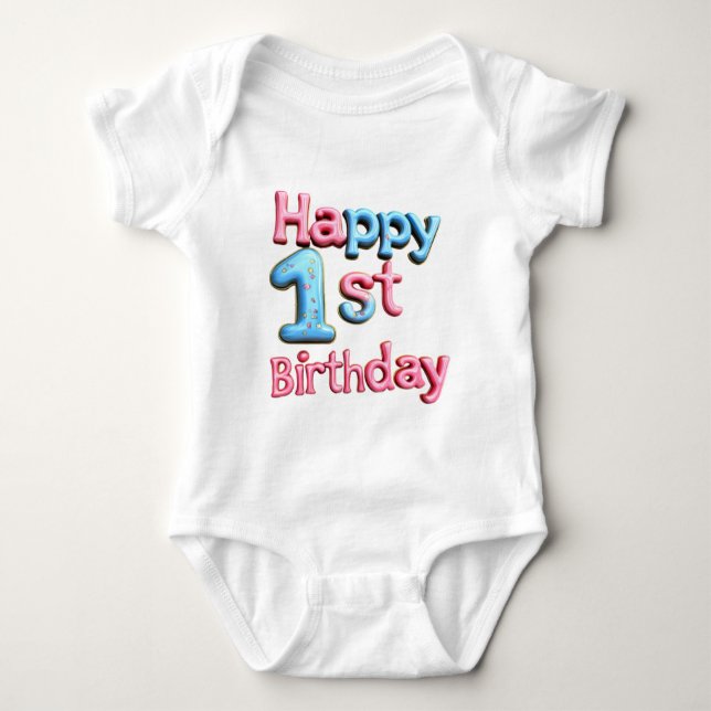 Happy 1st Birthday - Happy 1st Birthday Greeting  Baby Bodysuit (Front)