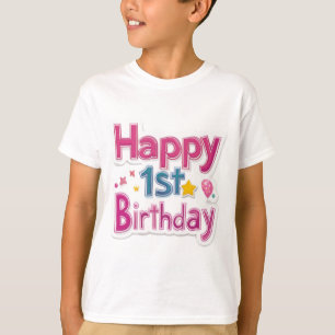 Happy 1st Birthday in Pink and Blue Celebration  T-Shirt