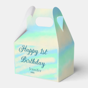 Happy 1st birthday kids baby blue green pastel ret favour box