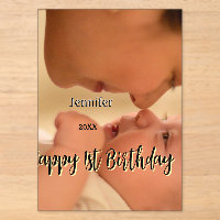 Happy 1st birthday kids baby mother black yellow