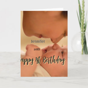 Happy 1st birthday kids baby mother black yellow card