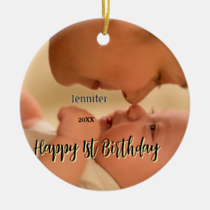 Happy 1st birthday kids baby mother black yellow ceramic tree decoration