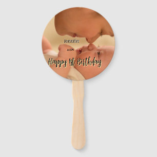 Happy 1st birthday kids baby mother black yellow  hand fan