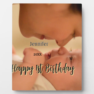 Happy 1st birthday kids baby mother black yellow plaque