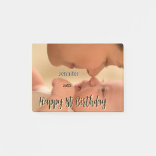 Happy 1st birthday kids baby mother black yellow  post-it notes