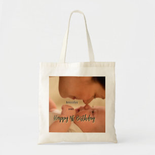 Happy 1st birthday kids baby mother black yellow tote bag
