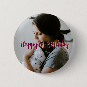 Happy 1st birthday kids baby mother red orange sty 6 cm round badge