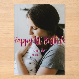 Happy 1st birthday kids baby mother red orange sty acrylic invitations