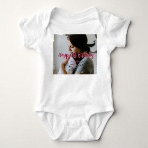 Happy 1st birthday kids baby mother red orange sty bodysuit