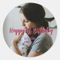 Happy 1st birthday kids baby mother red orange sty