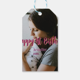 Happy 1st birthday kids baby mother red orange sty gift tags