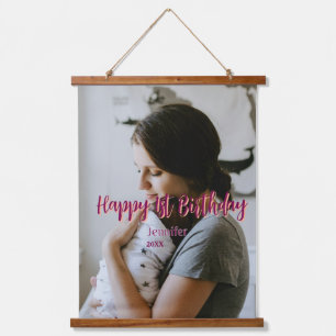 Happy 1st birthday kids baby mother red orange sty hanging tapestry