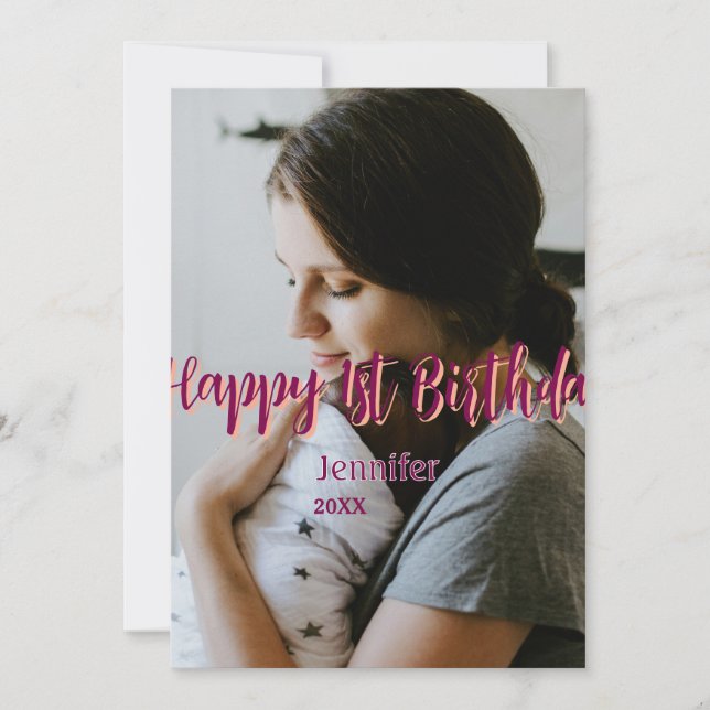 Happy 1st birthday kids baby mother red orange sty invitation (Front)