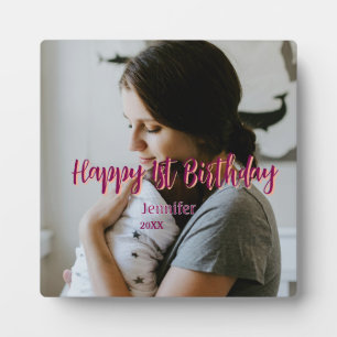 Happy 1st birthday kids baby mother red orange sty plaque